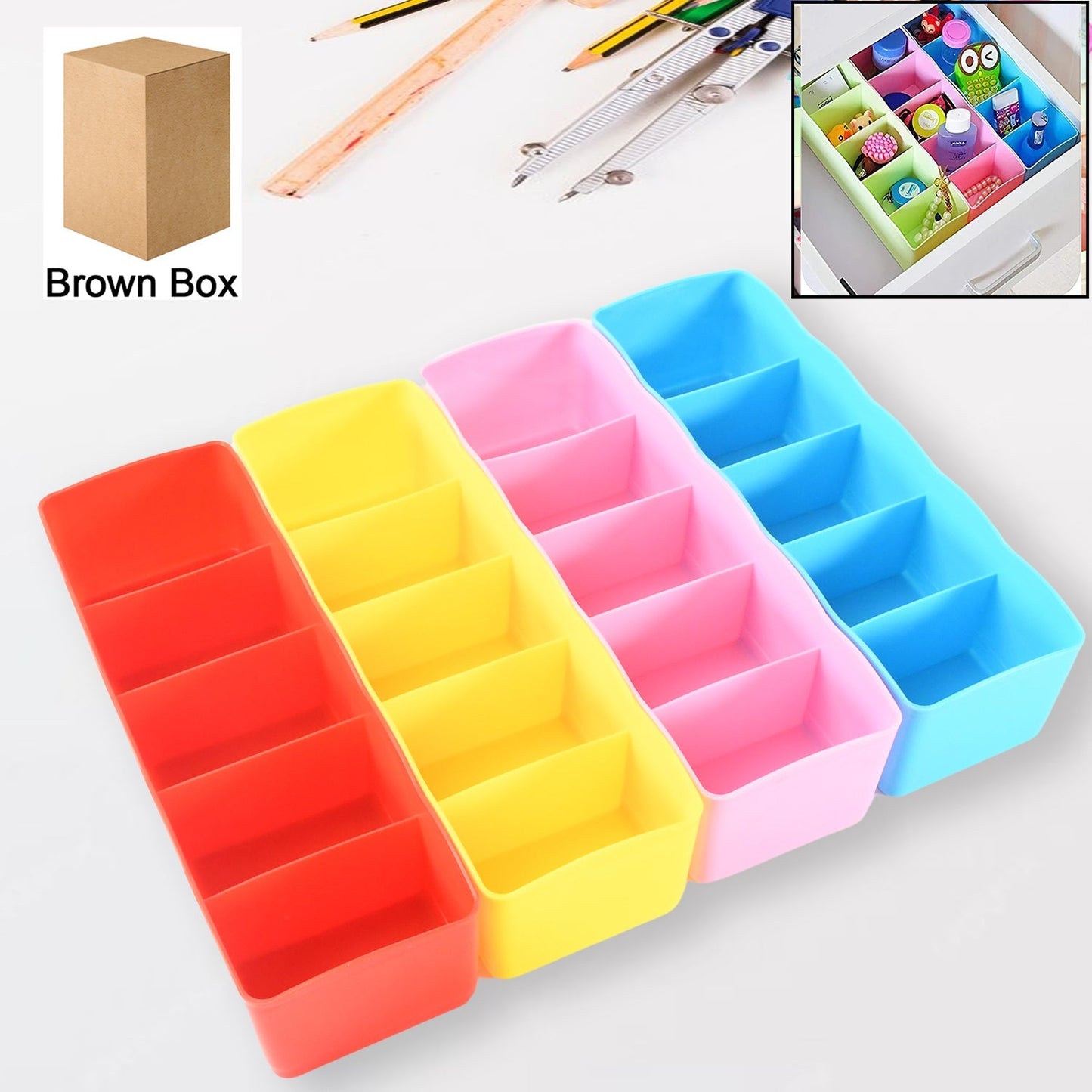 Multi-Function Desktop Drawer Storage Box Clothing Organizer 5 Grid Storage Box Underwear Socks ,Ties Organizer Box (4 Pc Set) Mihikart