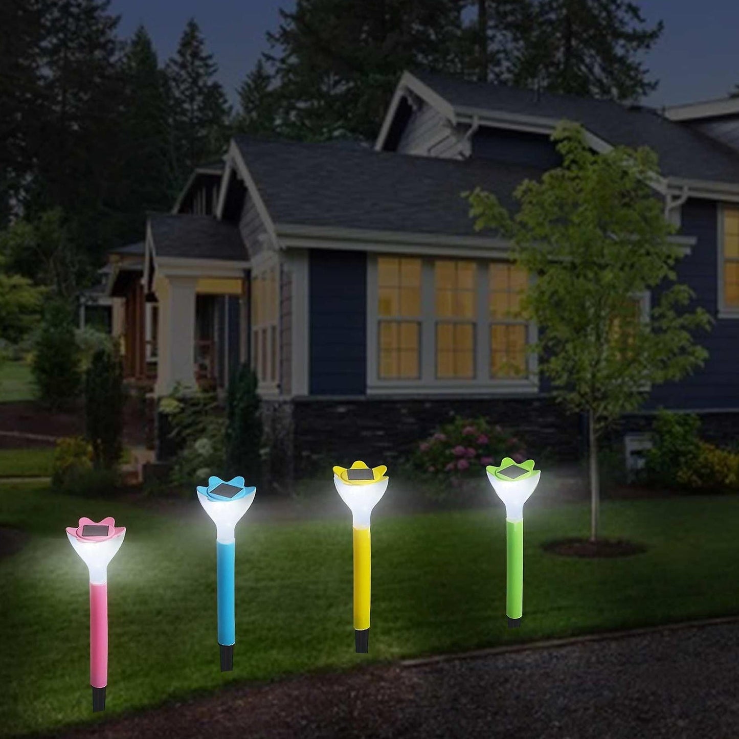 Street Light Solar Flowers Lights Road Light Flower Landscape Light Decorative Yard Lights Solar Lights Garden Stake Flower Lights Solar Landscape Light in Outdoor Spotlight (2 Pc ) Mihikart
