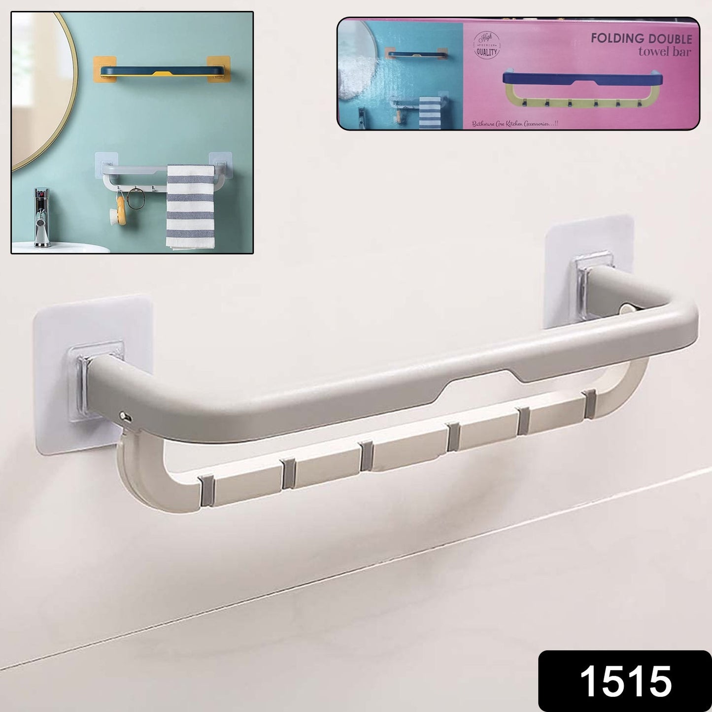 Wall Mounted Double Bar Towel Holder with Hooks | Multifunctional Adjustable Towels Rack for Kitchen / Bathroom | Folding Towel Shelf - mihikart.com