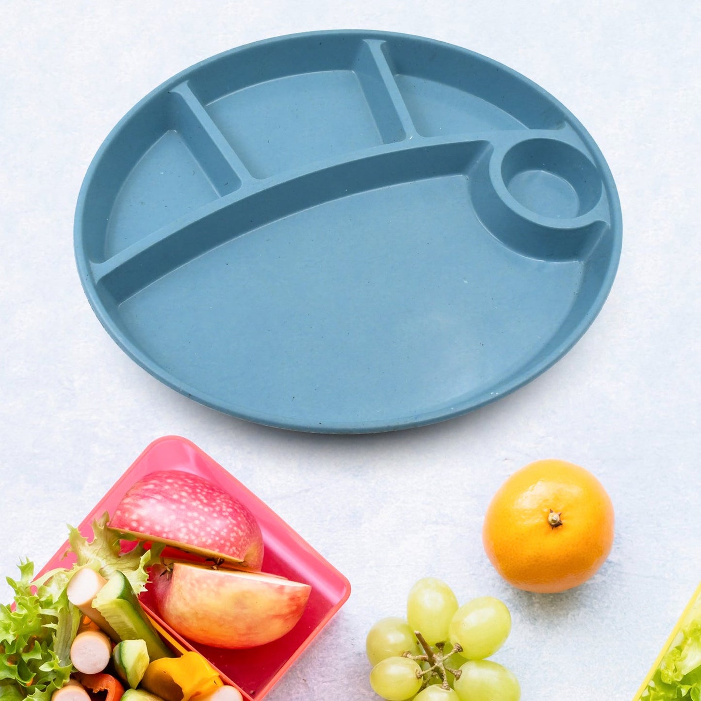 Plastic Food Plates / Biodegradable 5 Compartment Plate With Spoon for Food Snacks / Nuts / Desserts Plates for Kids, Reusable Plates for Outdoor, Camping, BPA-free (1 Pc) - mihikart.com