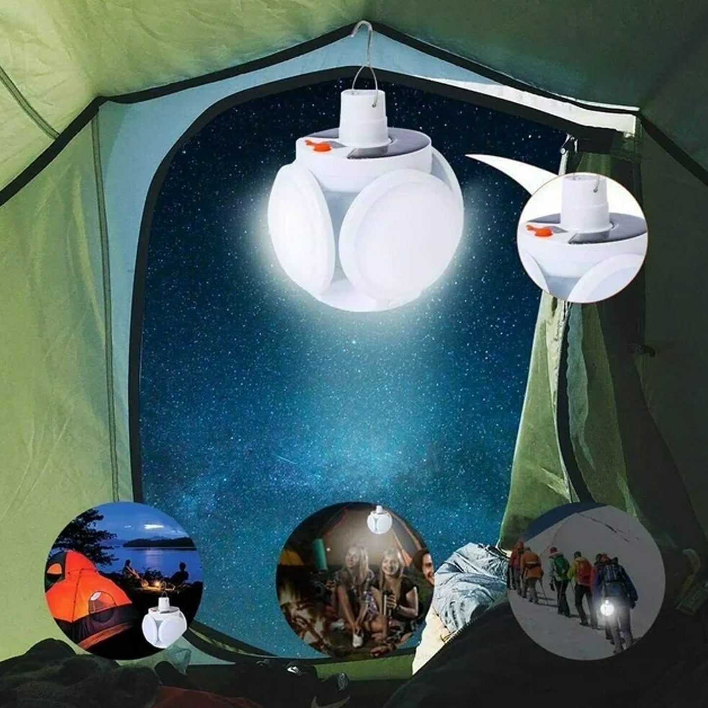 Solar Multi-Functional Emergency LED Light Bulb with USB Charging, LED camping lamp, camping lamp, USB rechargeable, 5 brightness light modes, foldable camping light, SOS IP65 waterproof camping light, blackout emergency equipment, camping gadgets - mihikart.com