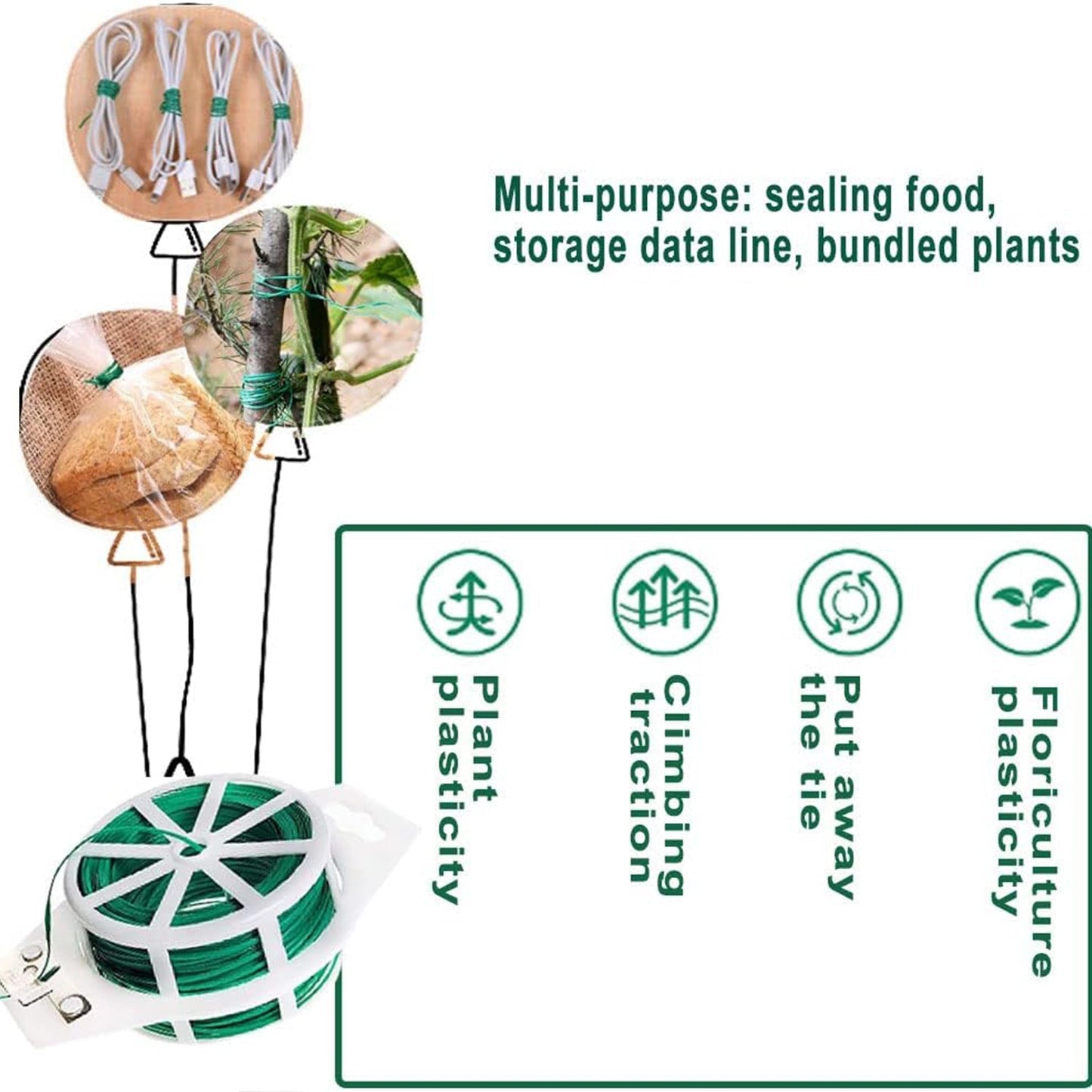 Garden Wire, Sturdy Plant Ties for Support, Garden Ties with Cutter for Tomatoes Vines, Plant Wire Tie Wire for Indoor, Outdoor, Home and Office Use (50 Mtr) Mihikart