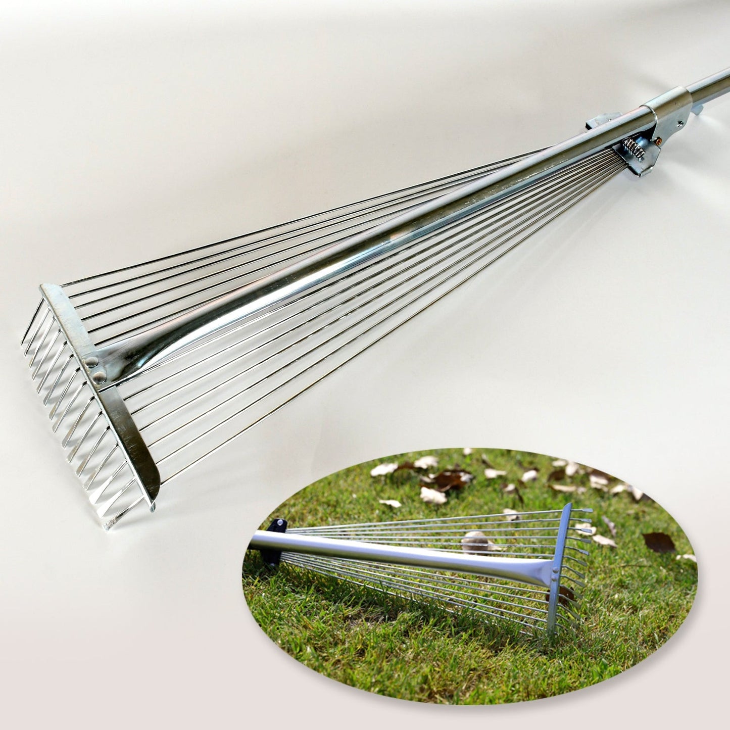 115-152 CM Rake for Gardening, Stainless Steel Telescopic Garden Rake for Quick Clean Up of Lawn and Yard, Adjustable Rake Claws Spacing Garden Broom with Long Handle for Clean Leaves (MOQ :- 12 pc) Mihikart