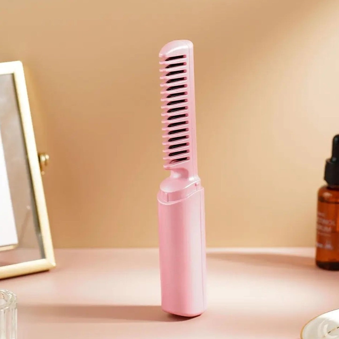 Rechargeable Mini Hair Straightener, Travel Portable USB Charging Cordless Hair Straightener Bursh, Three Temperature Adjustments Flat Iron Comb (1 Pc) - mihikart.com Health & Personal Care
