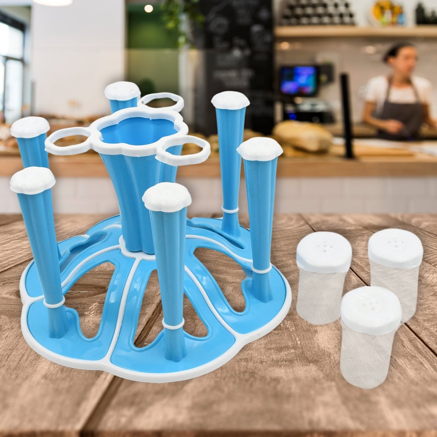 Miracle Plastic Glass Stand / Tumbler Holder / Glass Holder for Kitchen / Dining Table 6 Glasses Stand With 3 Pepper Salt (Moq :- 2 Pc) Mihikart