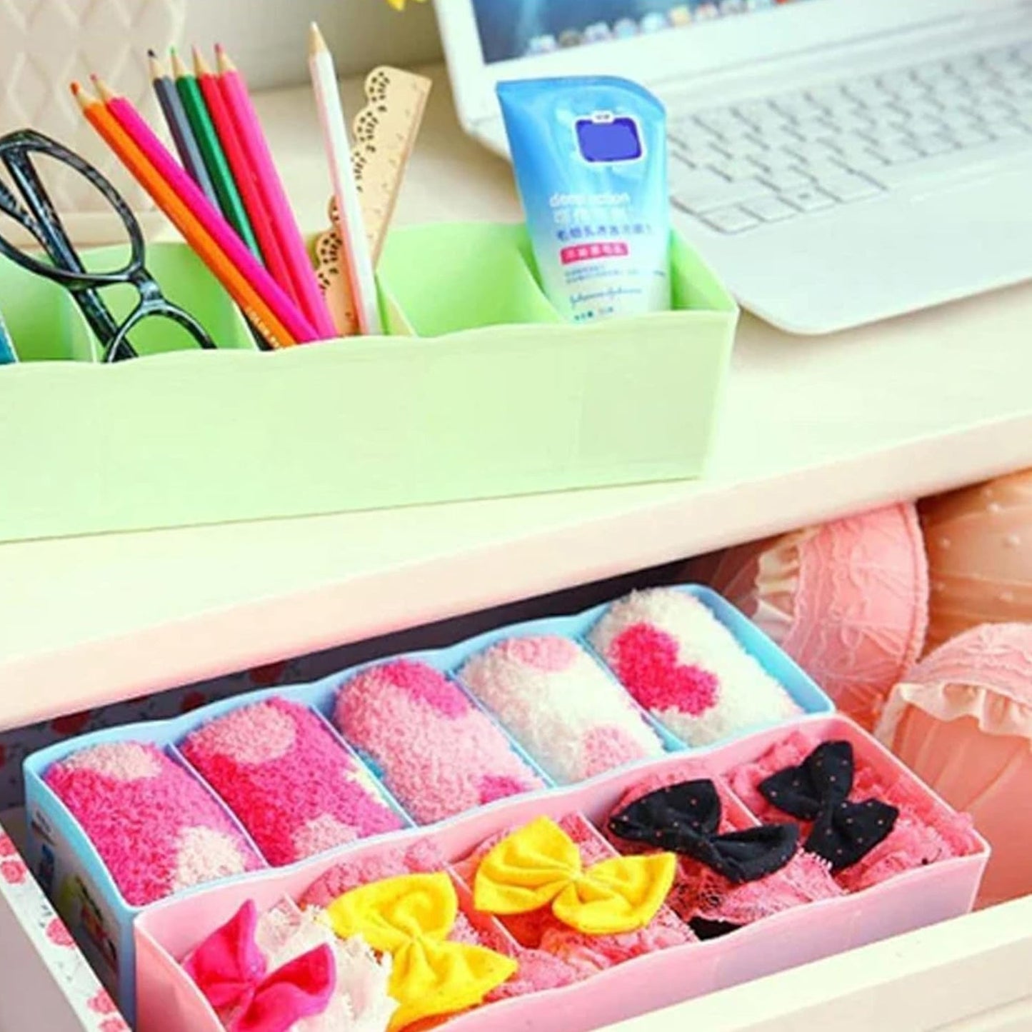 Multi-Function Desktop Drawer Storage Box Clothing Organizer 5 Grid Storage Box Underwear Socks ,Ties Organizer Box (4 Pc Set) Mihikart