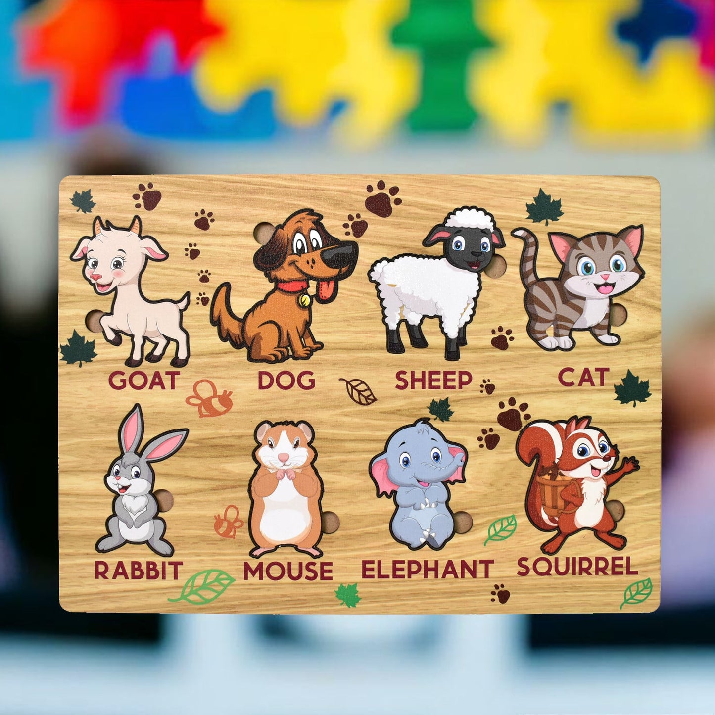 Wooden Animal Puzzle Learning Educational Board (1 Set / 28×20 Cm) - mihikart.com Toys & Games
