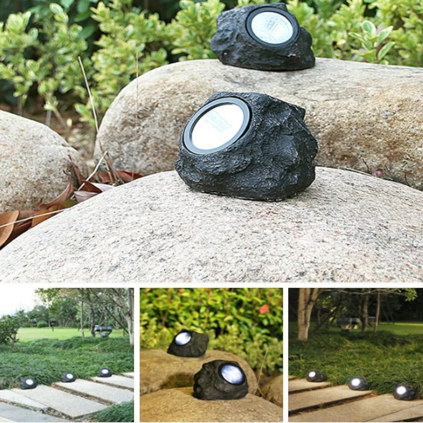 Solar Powered LED Rock Light Solar Powered LED Spotlight Faux Stone for Pathway Landscape Garden Outdoor Patio Yard (1 Pc) Mihikart
