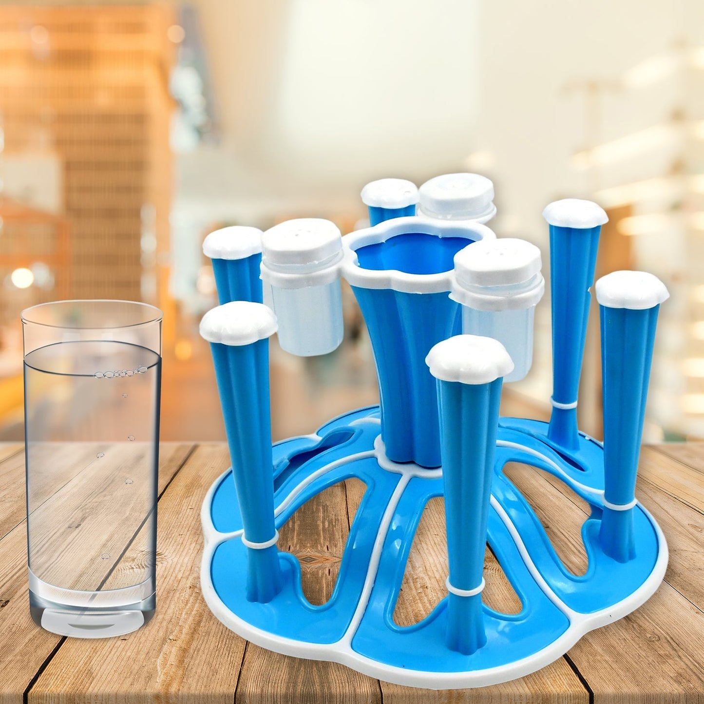 Miracle Plastic Glass Stand / Tumbler Holder / Glass Holder for Kitchen / Dining Table 6 Glasses Stand With 3 Pepper Salt (Moq :- 2 Pc) Mihikart