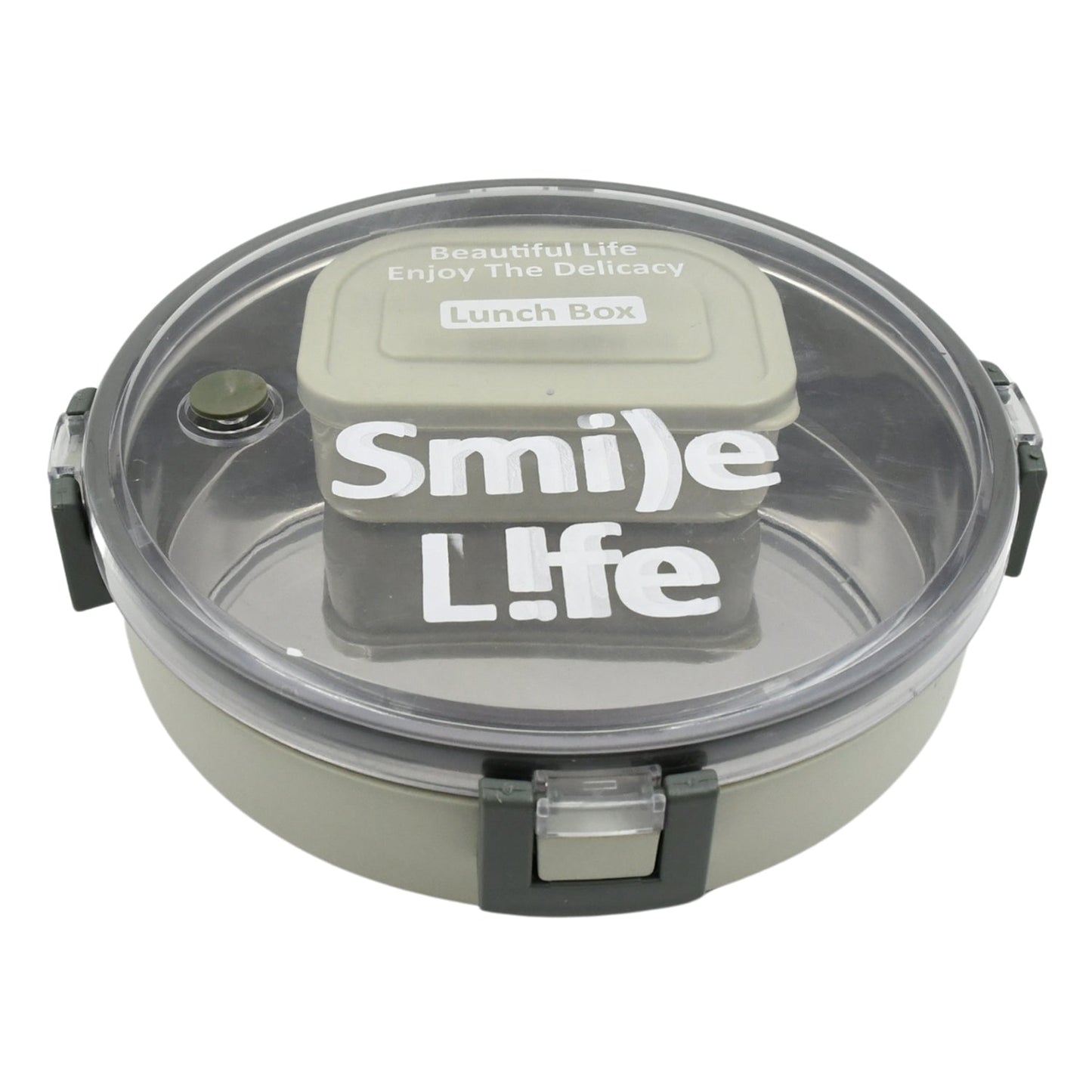 Miracle Stainless Steel Round Lunch Box, with Small Plastic Box Insert Leak Proof Lunch Box with Transparent lid, Lunch Box for Kids & Adults for School, Office (450 ML + 250 ML Approx) Mihikart