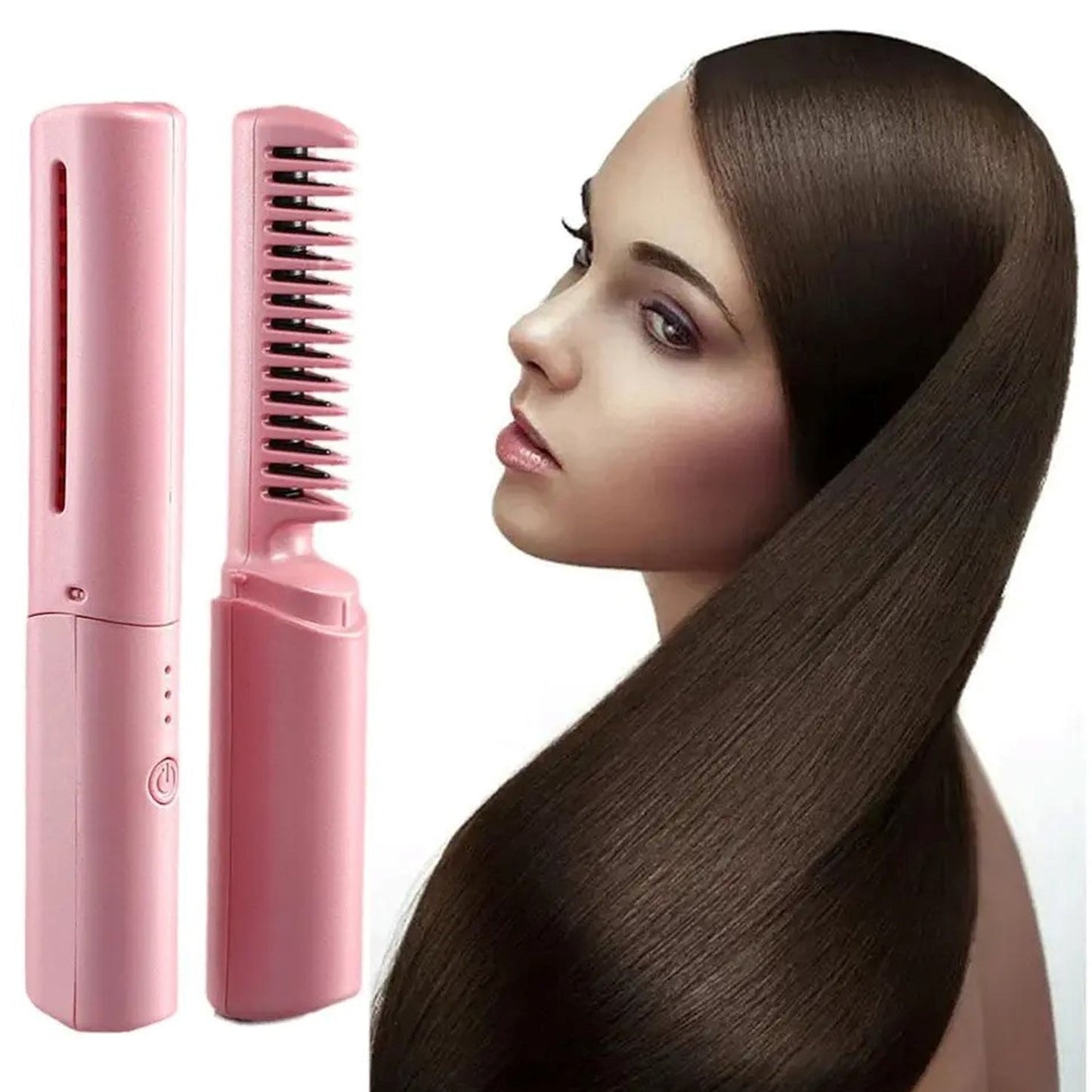 Rechargeable Mini Hair Straightener, Travel Portable USB Charging Cordless Hair Straightener Bursh, Three Temperature Adjustments Flat Iron Comb (1 Pc) - mihikart.com Health & Personal Care
