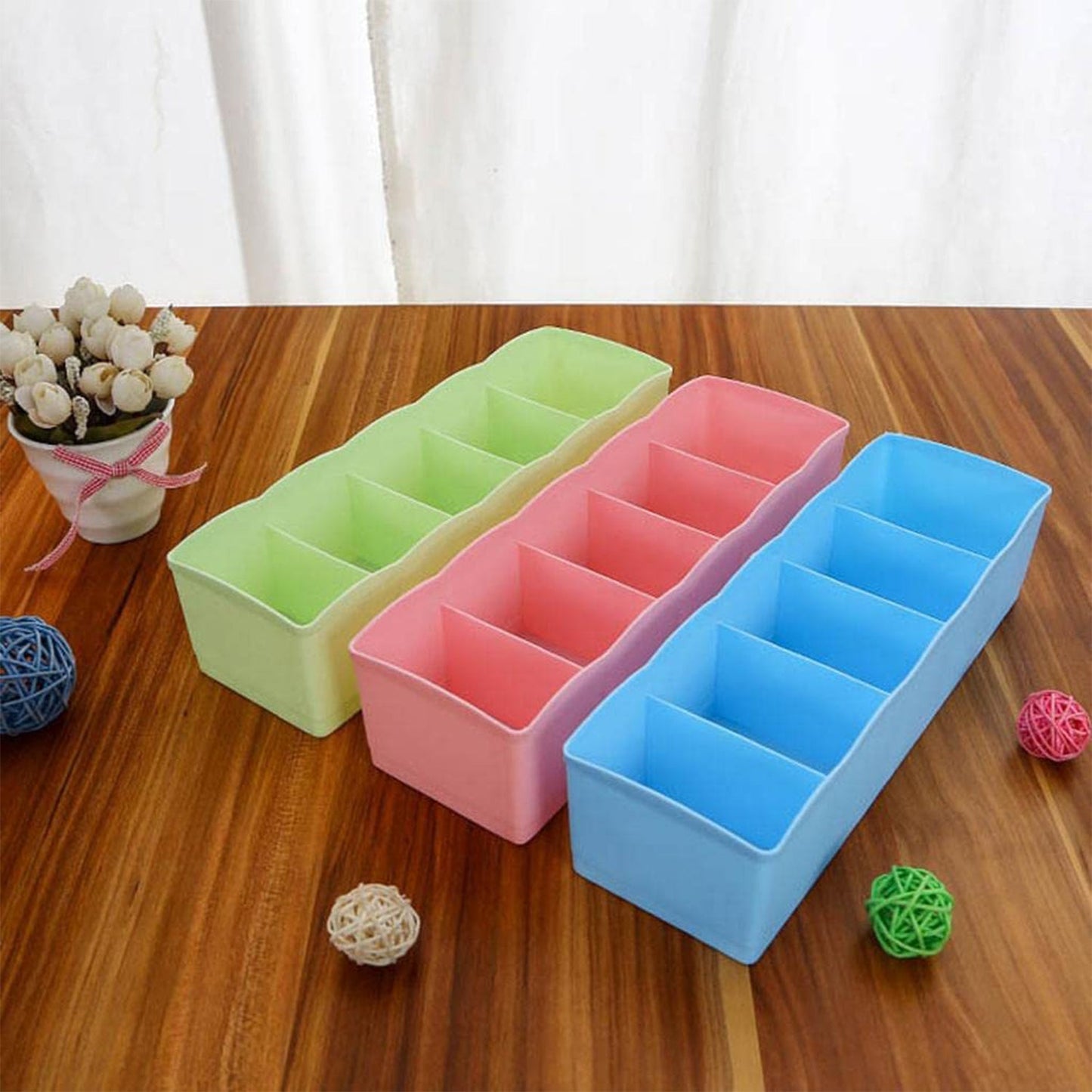 Multi-Function Desktop Drawer Storage Box Clothing Organizer 5 Grid Storage Box Underwear Socks ,Ties Organizer Box (4 Pc Set) Mihikart