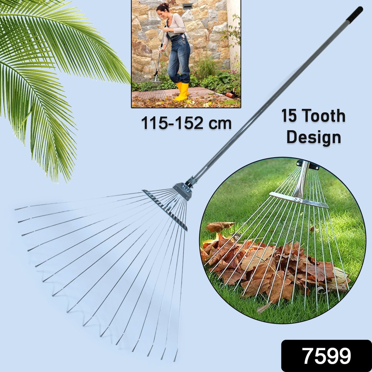 115-152 CM Rake for Gardening, Stainless Steel Telescopic Garden Rake for Quick Clean Up of Lawn and Yard, Adjustable Rake Claws Spacing Garden Broom with Long Handle for Clean Leaves (MOQ :- 12 pc) Mihikart