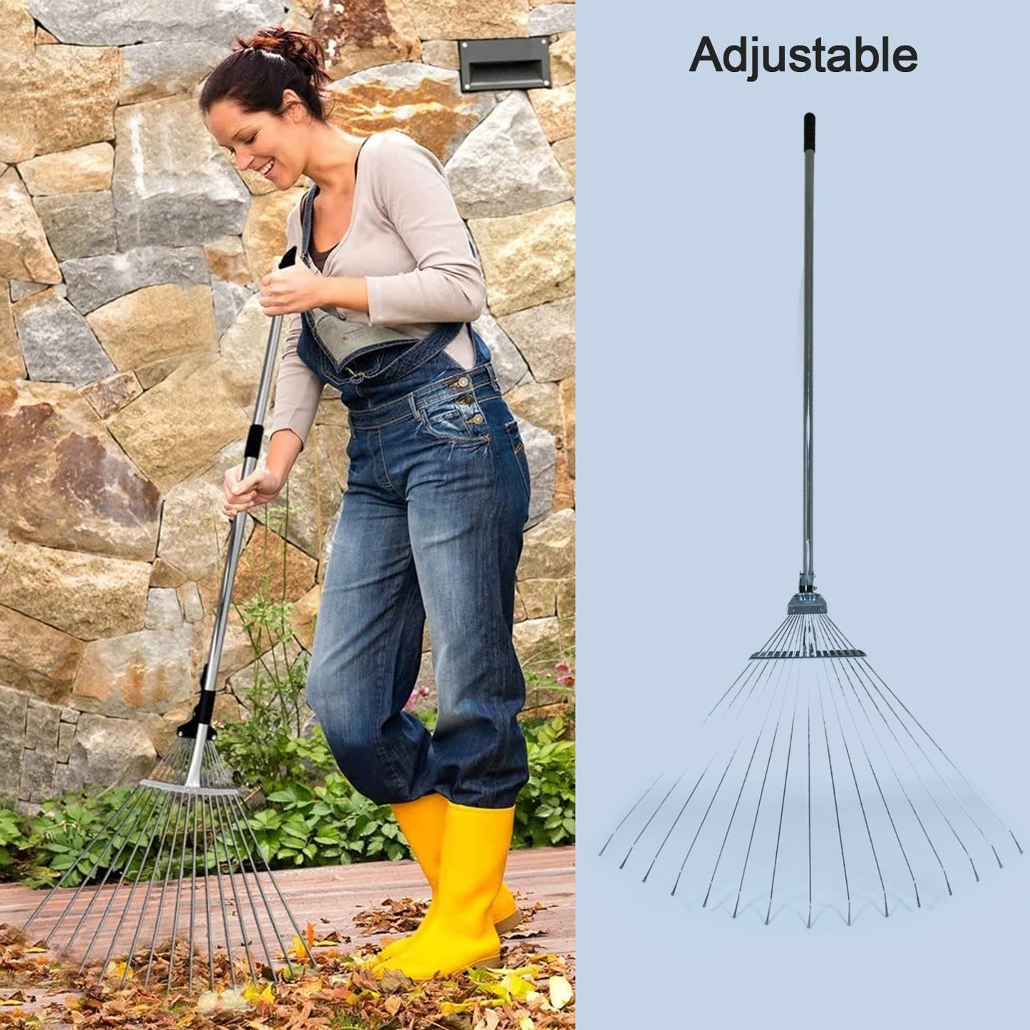 115-152 CM Rake for Gardening, Stainless Steel Telescopic Garden Rake for Quick Clean Up of Lawn and Yard, Adjustable Rake Claws Spacing Garden Broom with Long Handle for Clean Leaves (MOQ :- 12 pc) Mihikart