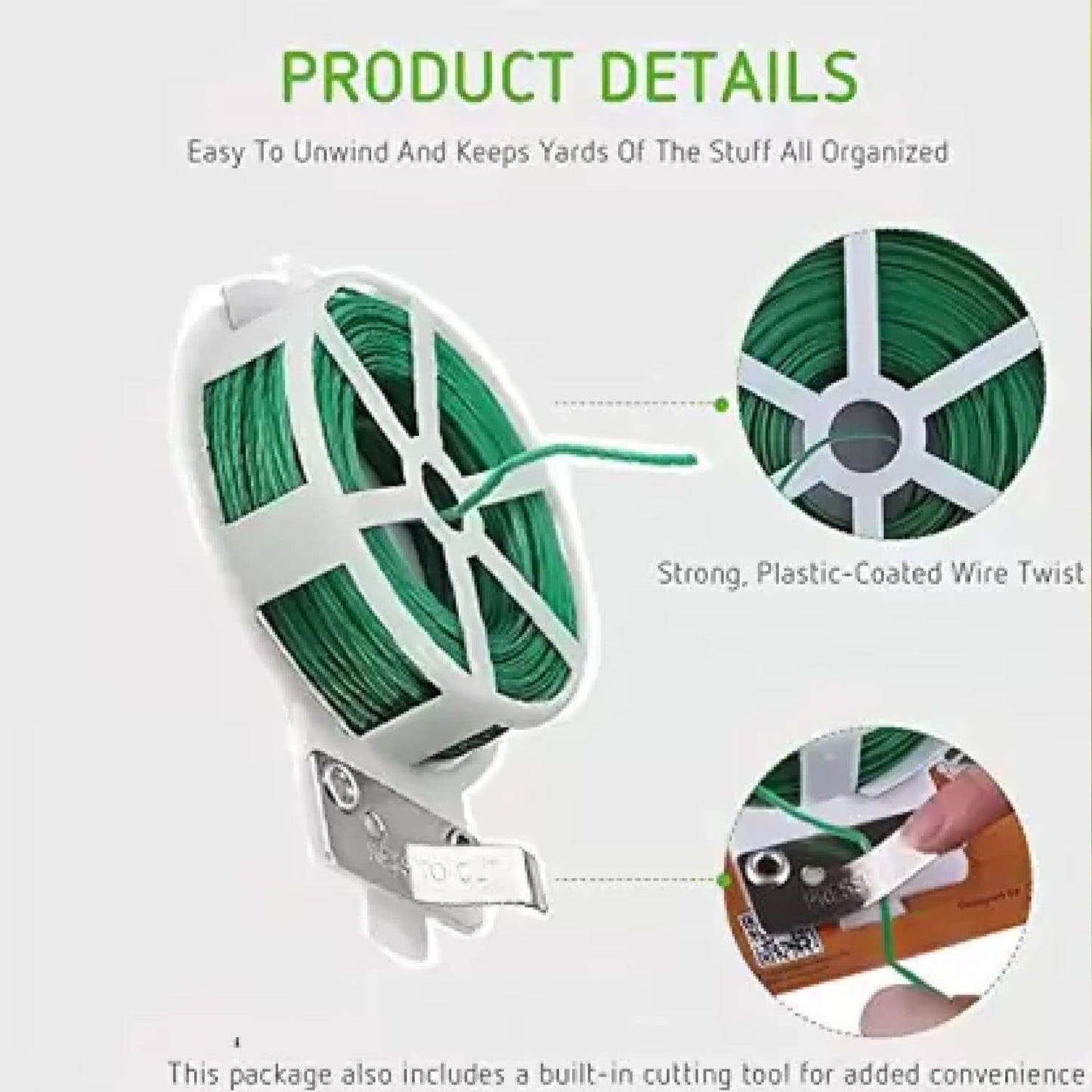 Garden Wire, Sturdy Plant Ties for Support, Garden Ties with Cutter for Tomatoes Vines, Plant Wire Tie Wire for Indoor, Outdoor, Home and Office Use (50 Mtr) Mihikart