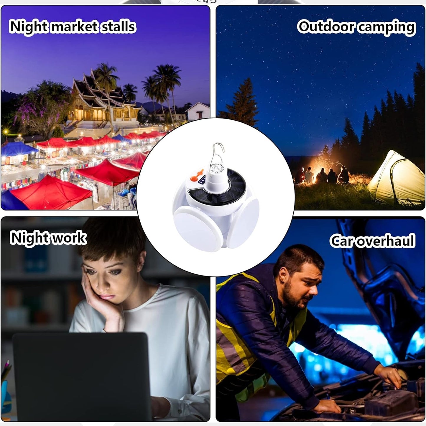 Solar Multi-Functional Emergency LED Light Bulb with USB Charging, LED camping lamp, camping lamp, USB rechargeable, 5 brightness light modes, foldable camping light, SOS IP65 waterproof camping light, blackout emergency equipment, camping gadgets - mihikart.com