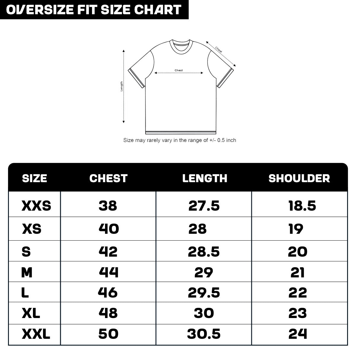 100% Cotton Oversize BIO-WASH T-shirt - Black - mihikart.com size chart