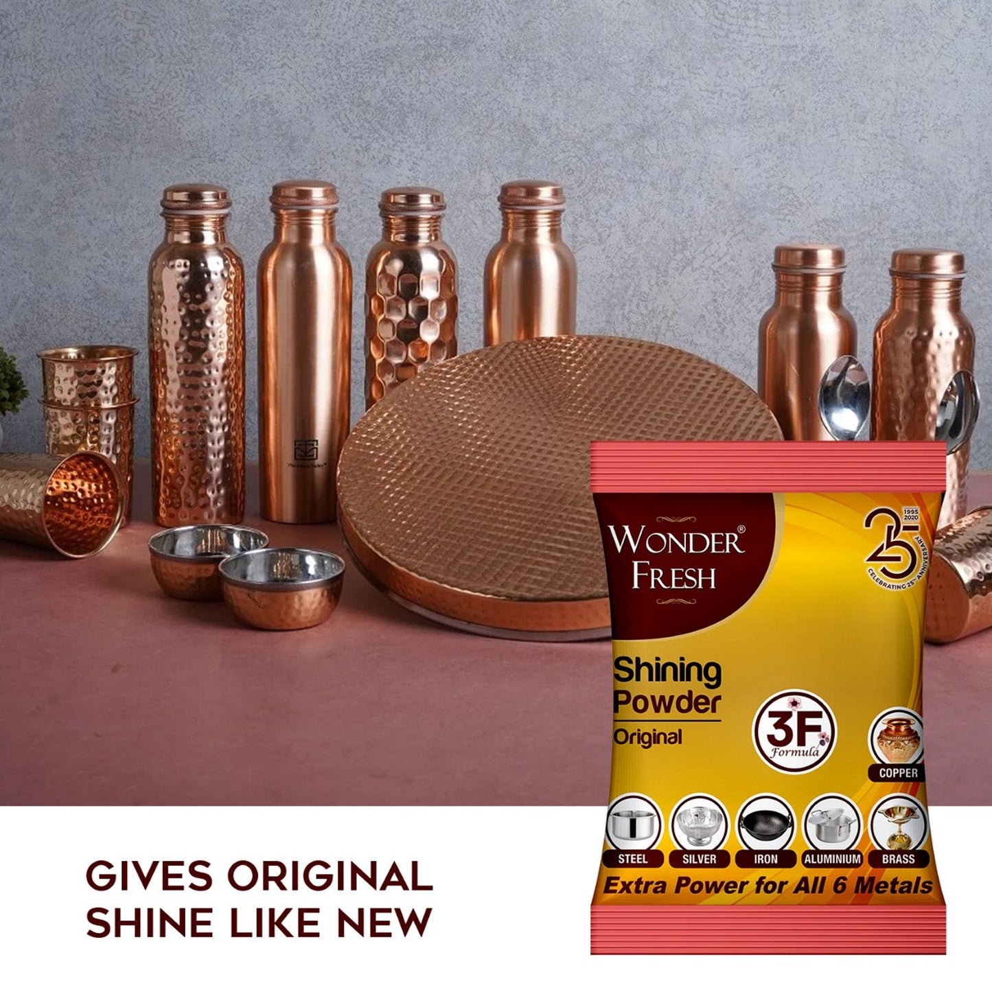 Shining Powder, Cleans and Polishes Copper, Brass, Silver, Aluminum, Iron, and Steel, Removes Tarnish and Oxidation (200 GM) - mihikart.com Home & Kitchen