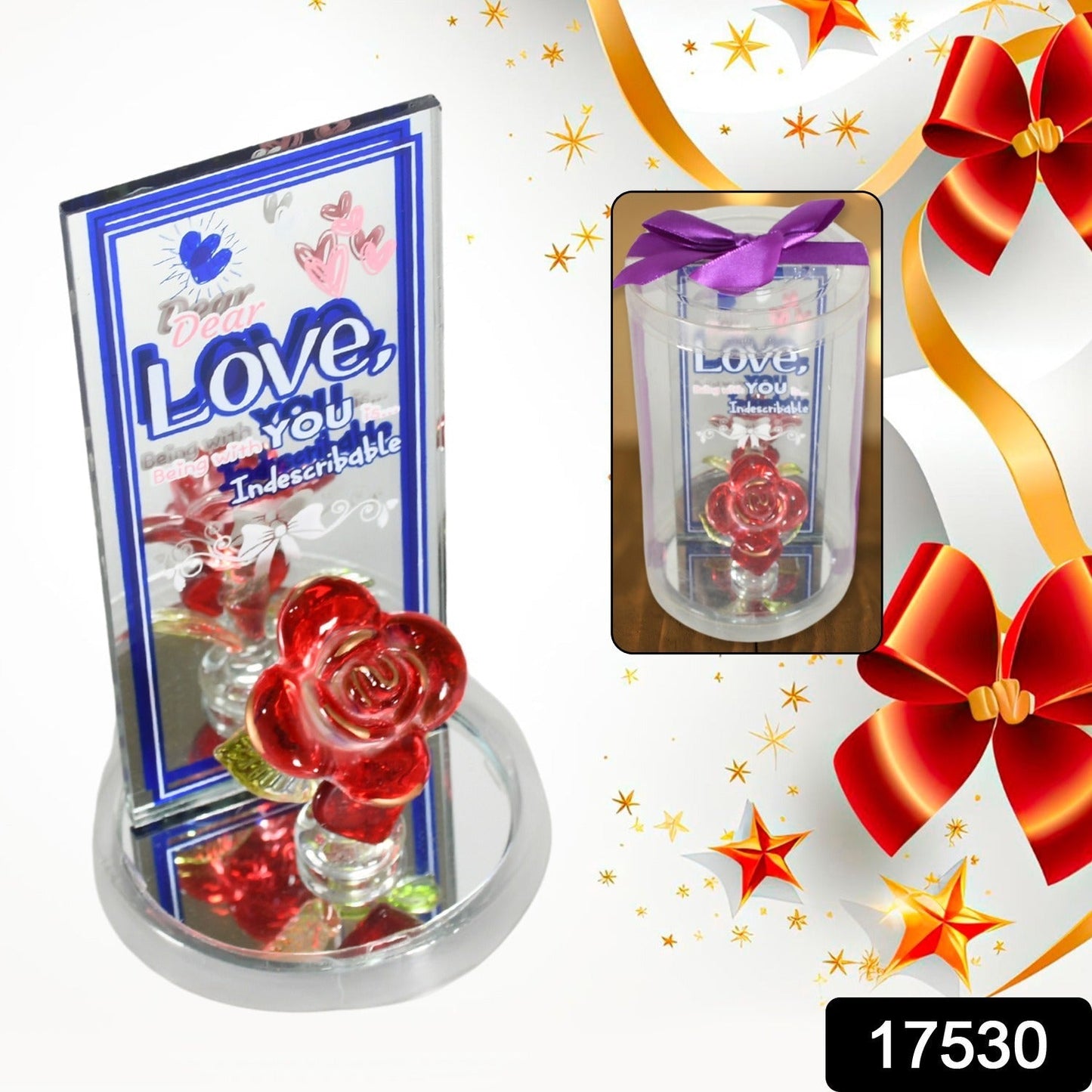 Lovely Rose Gift Showpiece, Love showpiece Valentine's Day Gift, Cute Anniversary, Wedding, Birthday, Boyfriend, Husband Romantic Unique Gift Set, Home Decoration Gift Set (1 Pc) Mihikart