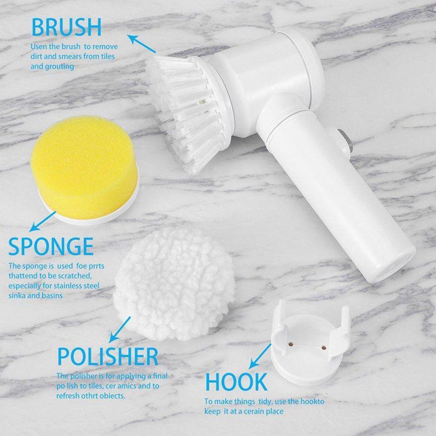 5in1 Home Kitchen Electric Cleaning Brush, Electric Spin Scrubber Mihikart
