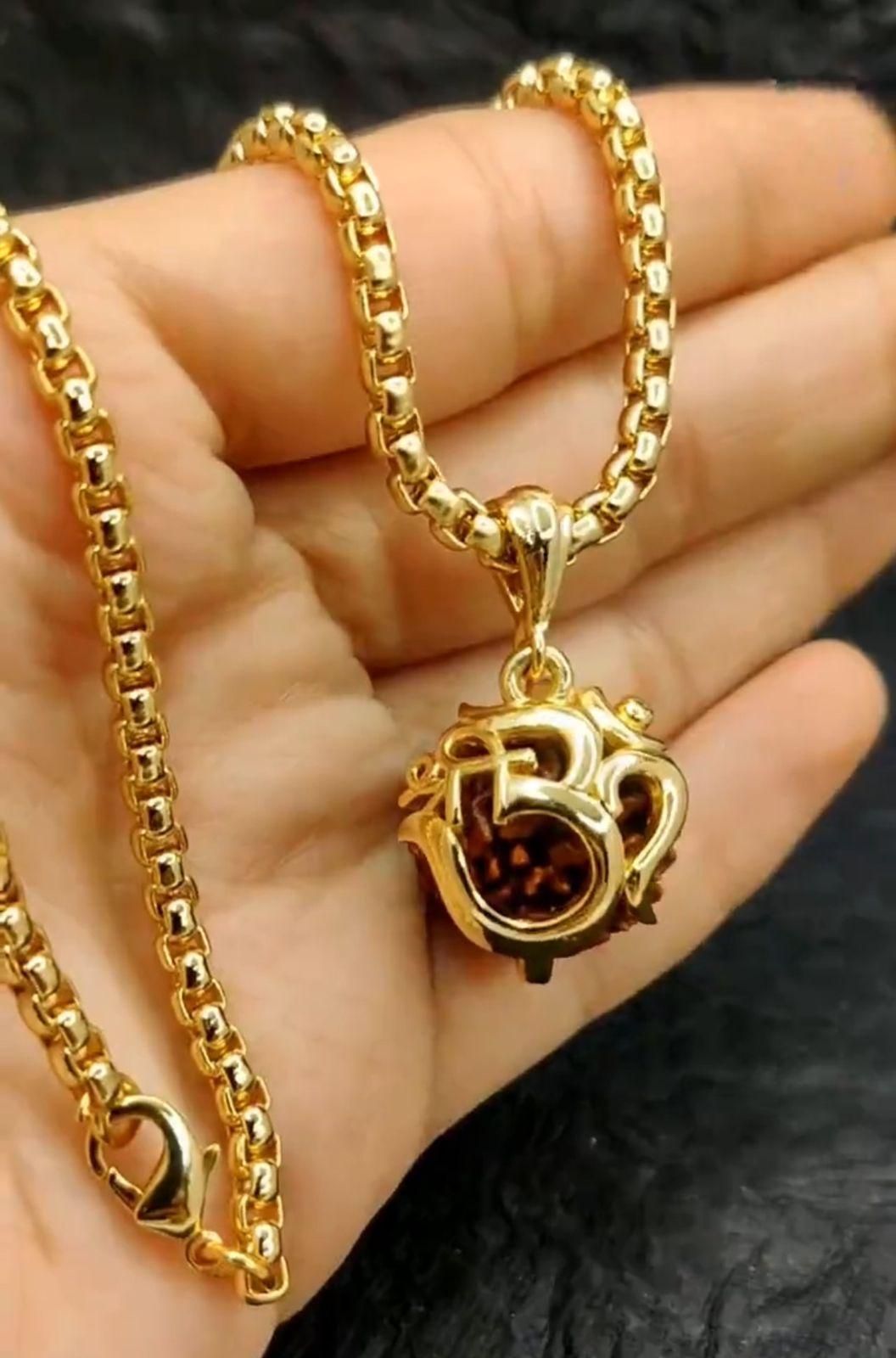 Om Rudraksha Pendant With Chain Mihikart-01