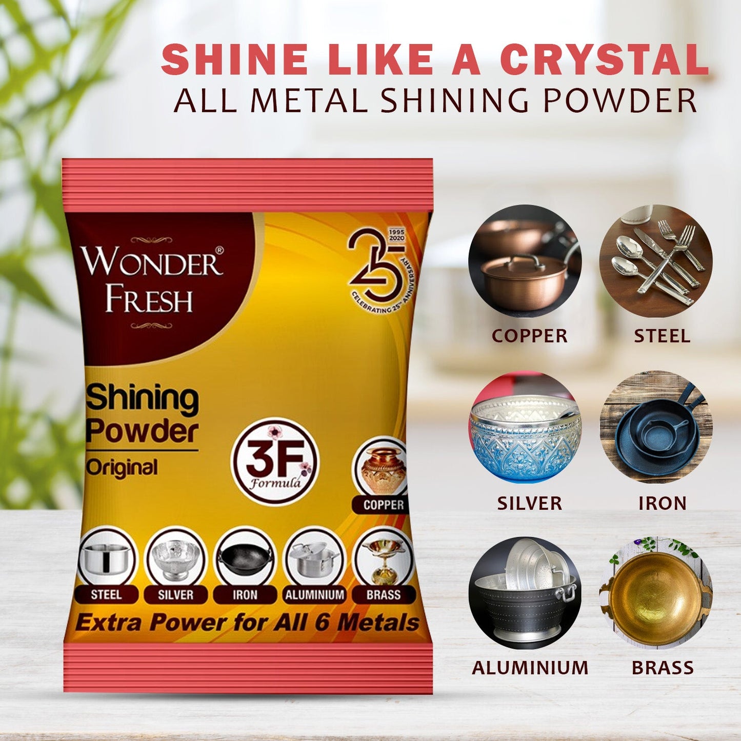 Shining Powder, Cleans and Polishes Copper, Brass, Silver, Aluminum, Iron, and Steel, Removes Tarnish and Oxidation (200 GM) - mihikart.com Home & Kitchen