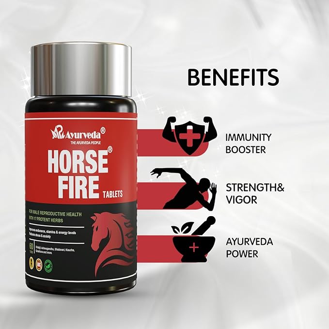 A R Ayurveda Horse Fire Tablets for Men| Ayurvedic Medicine - For Stamina, Muscle Growth, Immunity & Overall Wellbeing Pack of 2 (60 Tab + 60 Tab) A R Ayurveda