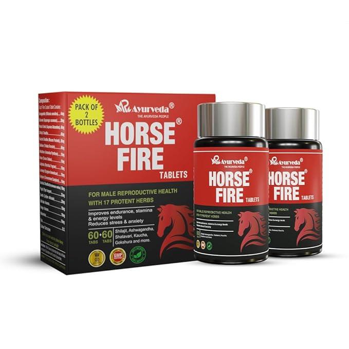 A R Ayurveda Horse Fire Tablets for Men| Ayurvedic Medicine - For Stamina, Muscle Growth, Immunity & Overall Wellbeing Pack of 2 (60 Tab + 60 Tab) A R Ayurveda