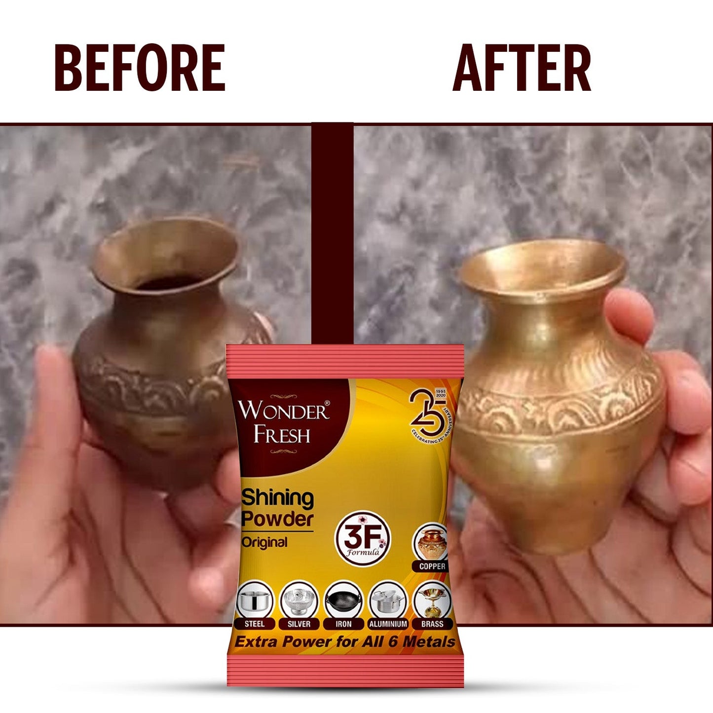 Shining Powder, Cleans and Polishes Copper, Brass, Silver, Aluminum, Iron, and Steel, Removes Tarnish and Oxidation (200 GM) - mihikart.com Home & Kitchen