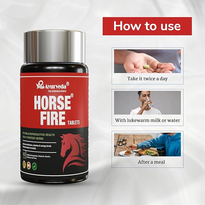 A R Ayurveda Horse Fire Tablets for Men| Ayurvedic Medicine - For Stamina, Muscle Growth, Immunity & Overall Wellbeing Pack of 2 (60 Tab + 60 Tab) A R Ayurveda