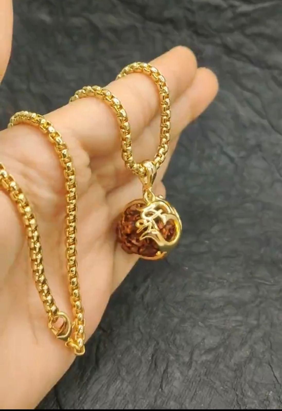 Om Rudraksha Pendant With Chain Mihikart-01