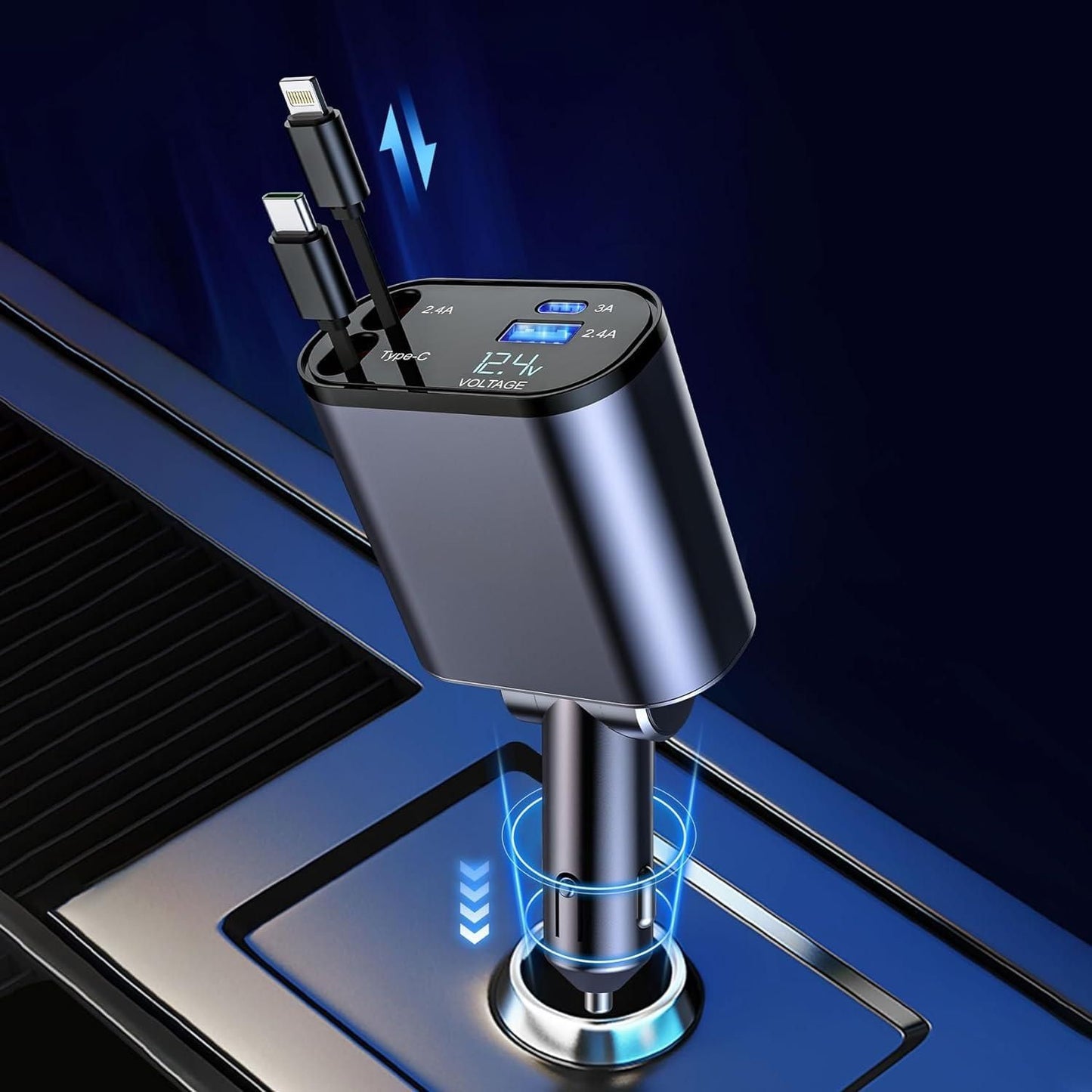 4 in 1 Retractable Car Charger with Fast Charging & Dual Ports ✅Trusted Seller