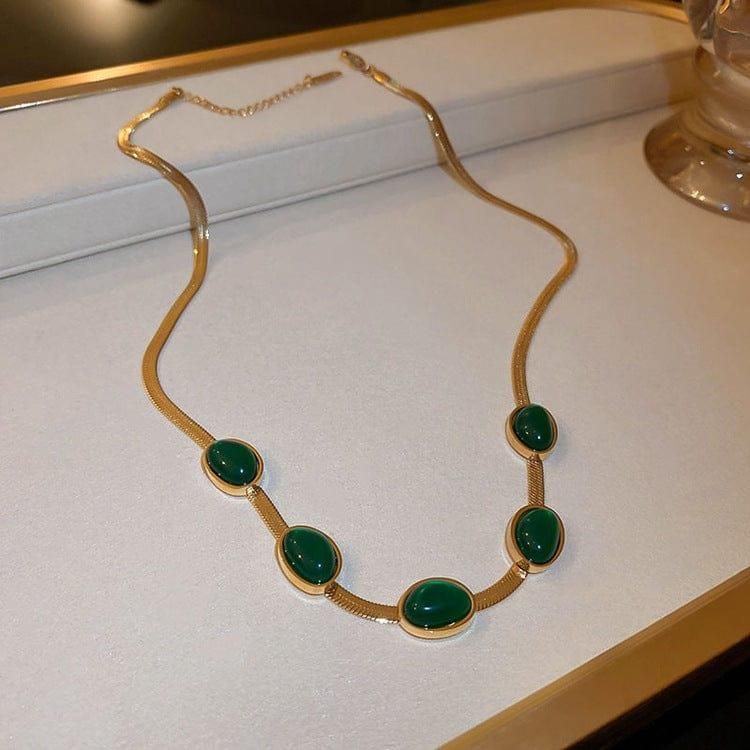 Oval Green Crystal Pendant Necklace Set With Bracelet 5bb8c4-09