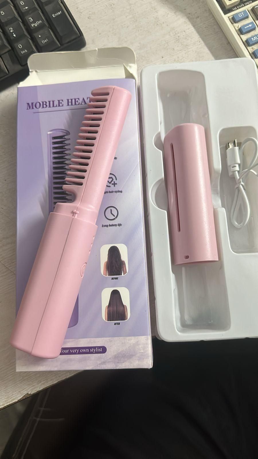 Meneflix Portable Mini Hair Straightener Cordless Rechargeable Mini Adjustable Hair Straightener Hot Comb 5bb8c4-09