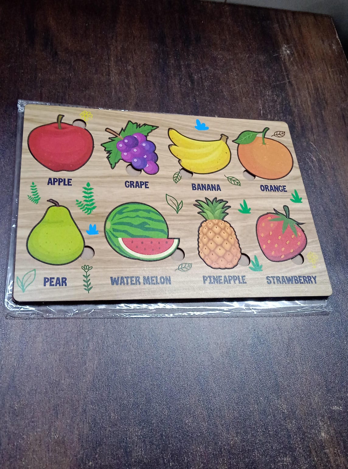 Wooden Fruits Puzzle Learning Educational Board (1 Set / 28×20 Cm) - mihikart.com Toys & Games