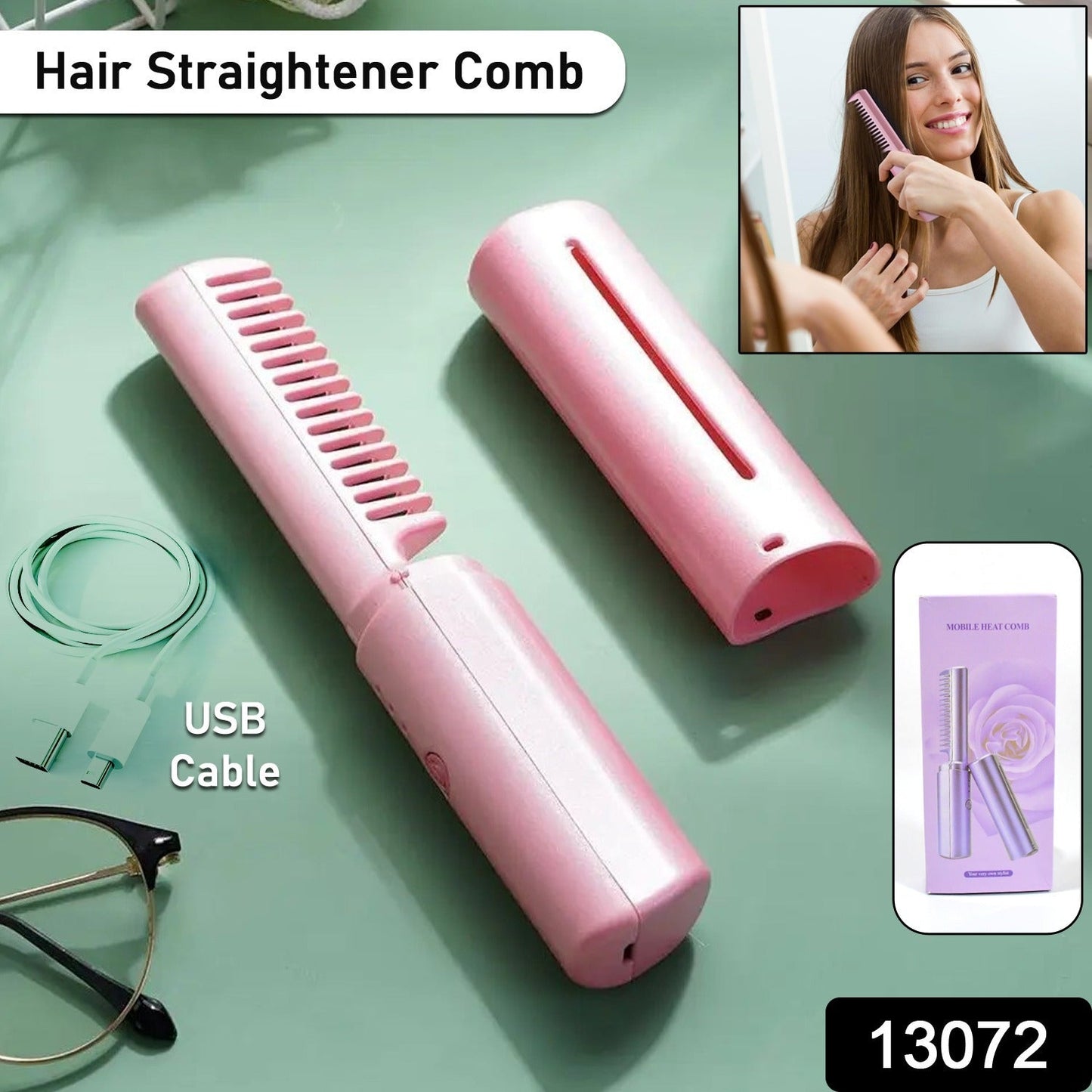 Rechargeable Mini Hair Straightener, Travel Portable USB Charging Cordless Hair Straightener Bursh, Three Temperature Adjustments Flat Iron Comb (1 Pc) - mihikart.com Health & Personal Care
