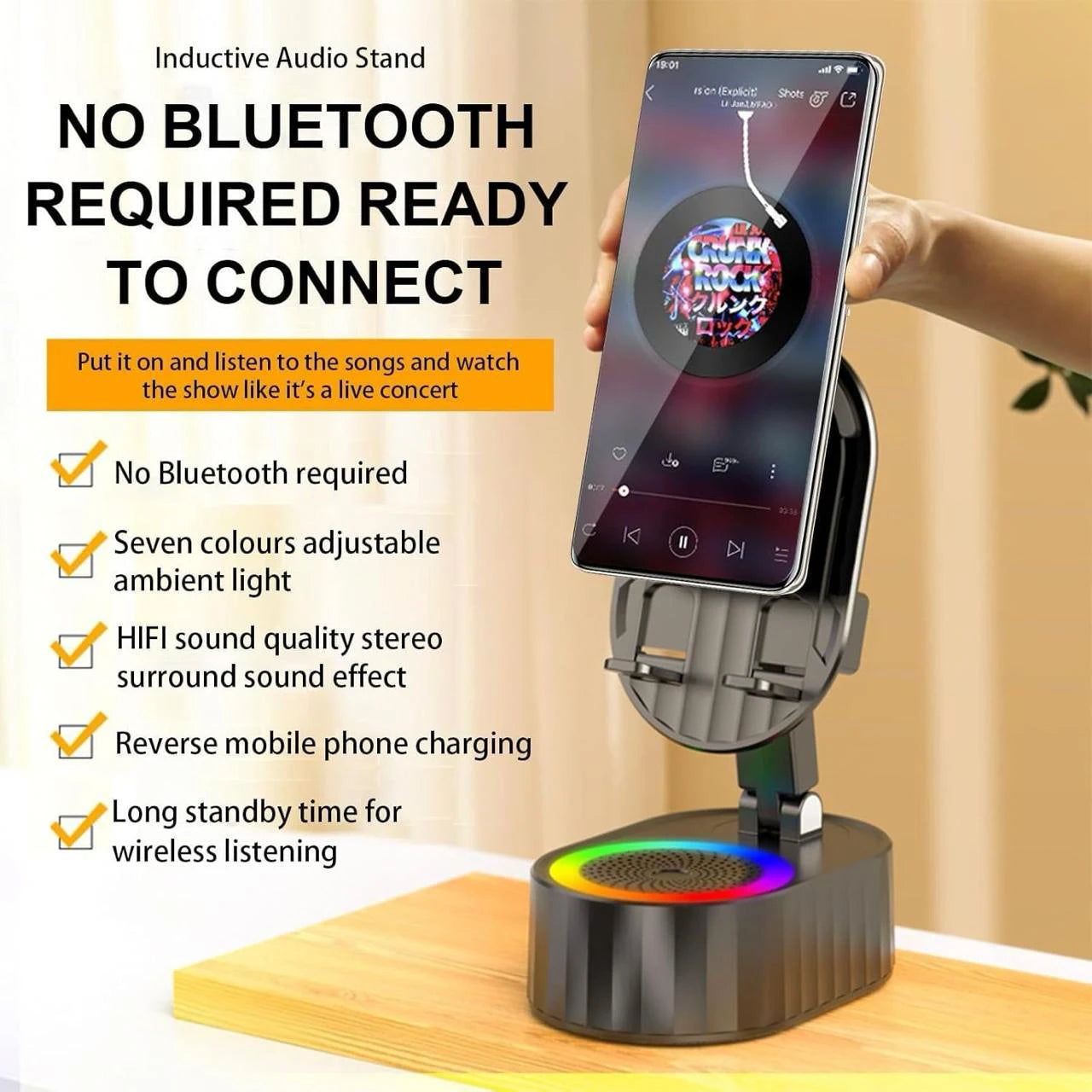 5 In 1 Wireless Induction Speaker | 360° Rotatable Mobile Stand Speaker ✅Trusted Seller