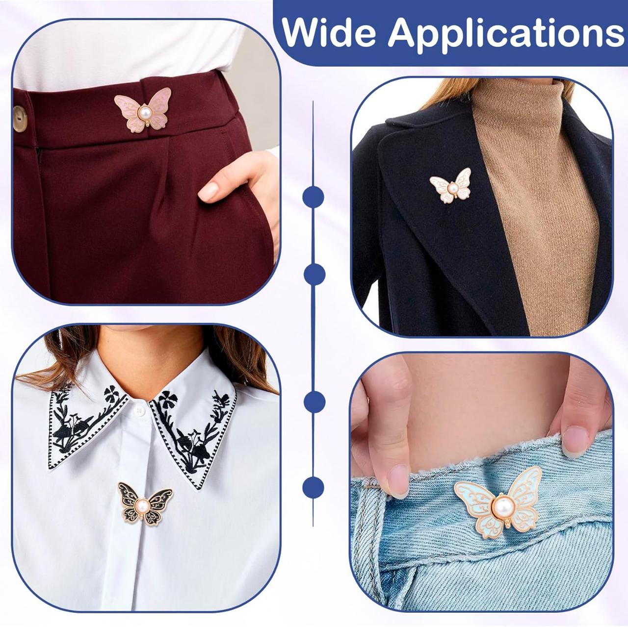 Butterfly Jeans Clip - Adjustable Waist Tightener with Faux Pearl Center (4 PCS) ✅Trusted Seller