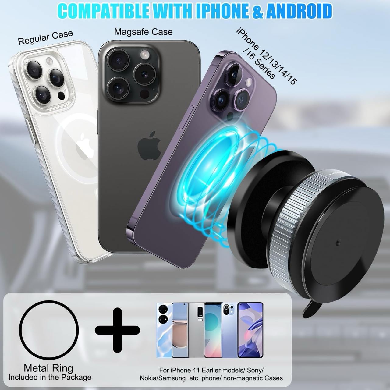 360° Adjustable Vacuum Magnetic Phone Holder Stand – Foldable Suction Car Mount for Dashboard, Windshield & Wall | Retractable Magnetic Bracket for iPhone, Samsung, Android Smartphones ✅Trusted Seller