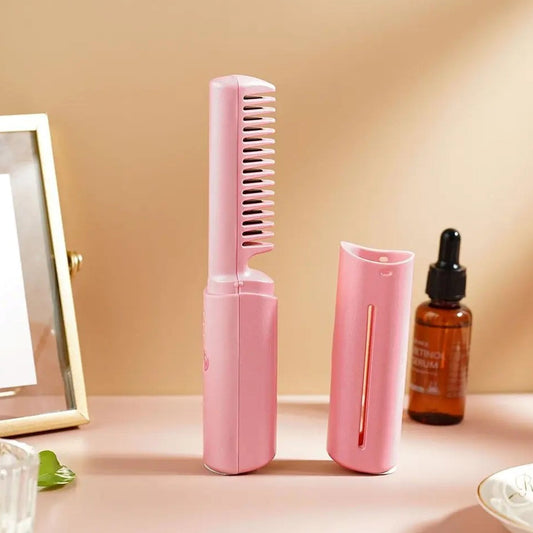 Rechargeable Mini Hair Straightener, Travel Portable USB Charging Cordless Hair Straightener Bursh, Three Temperature Adjustments Flat Iron Comb (1 Pc) - mihikart.com Health & Personal Care