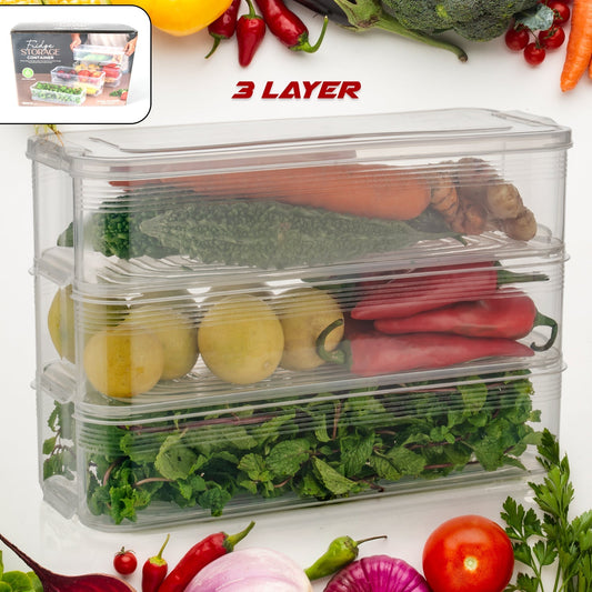 3 Fridge Storage Container, Fridge Organizer with Lid Stackable Fridge Storage Containers Plastic Freezer Storage Containers for Fish, Meat, Vegetables, Fruits, Pack of 3pcs, 1500ML Approx Mihikart