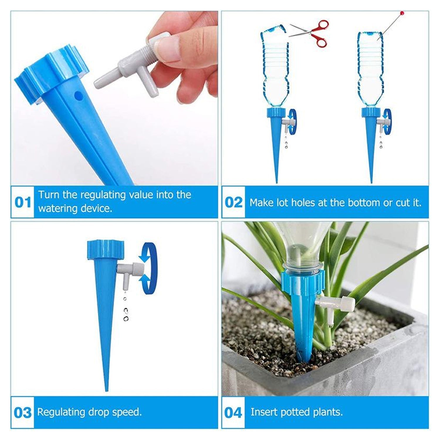 Plant Watering Spikes self Watering Spikes Water dripper for Plants, Adjustable Plant Watering Devices with Slow Release Control Valve Switch Mihikart