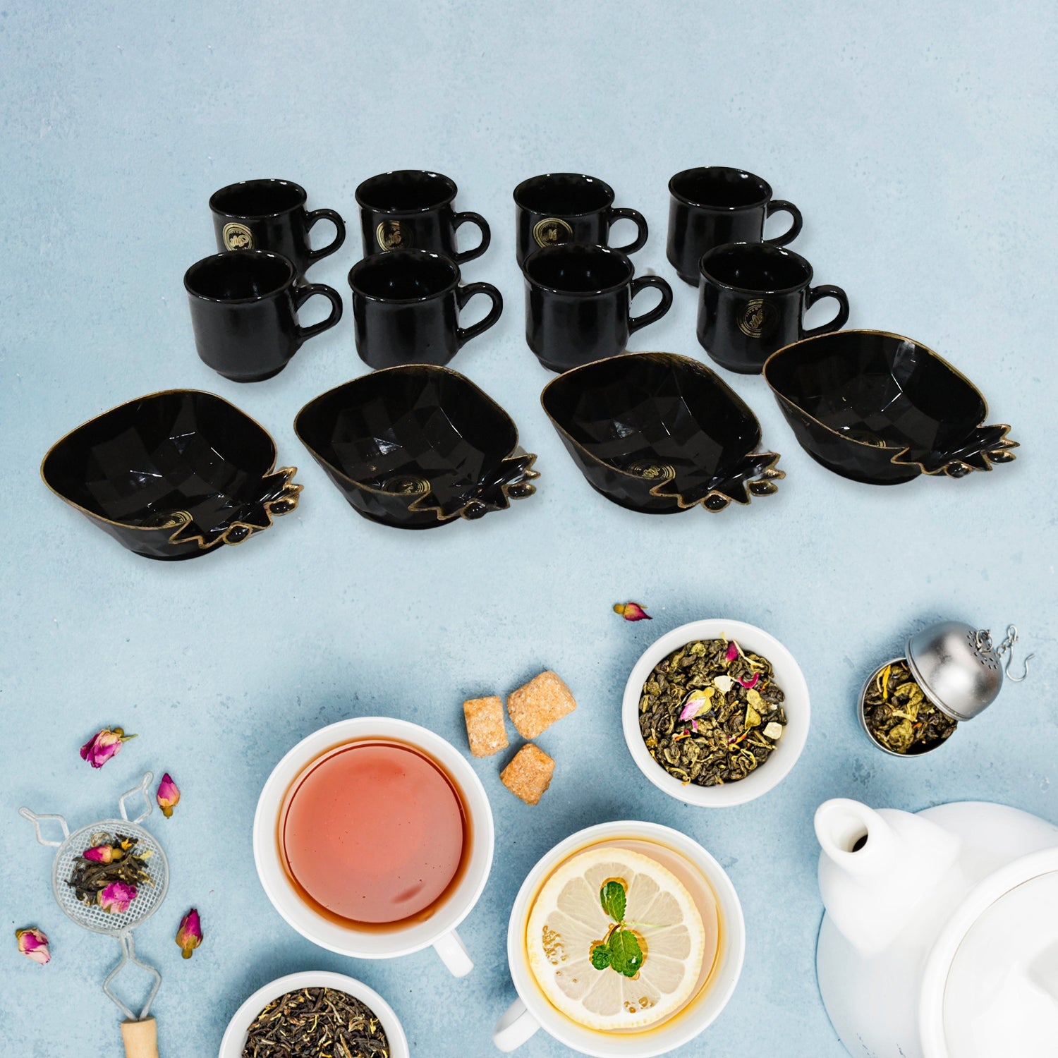 Pine Junction Ceramic Tea / cups / Mug Set With Pineapple Shape Serving Bowl  (12 Pcs set) - mihikart.com Home & Kitchen