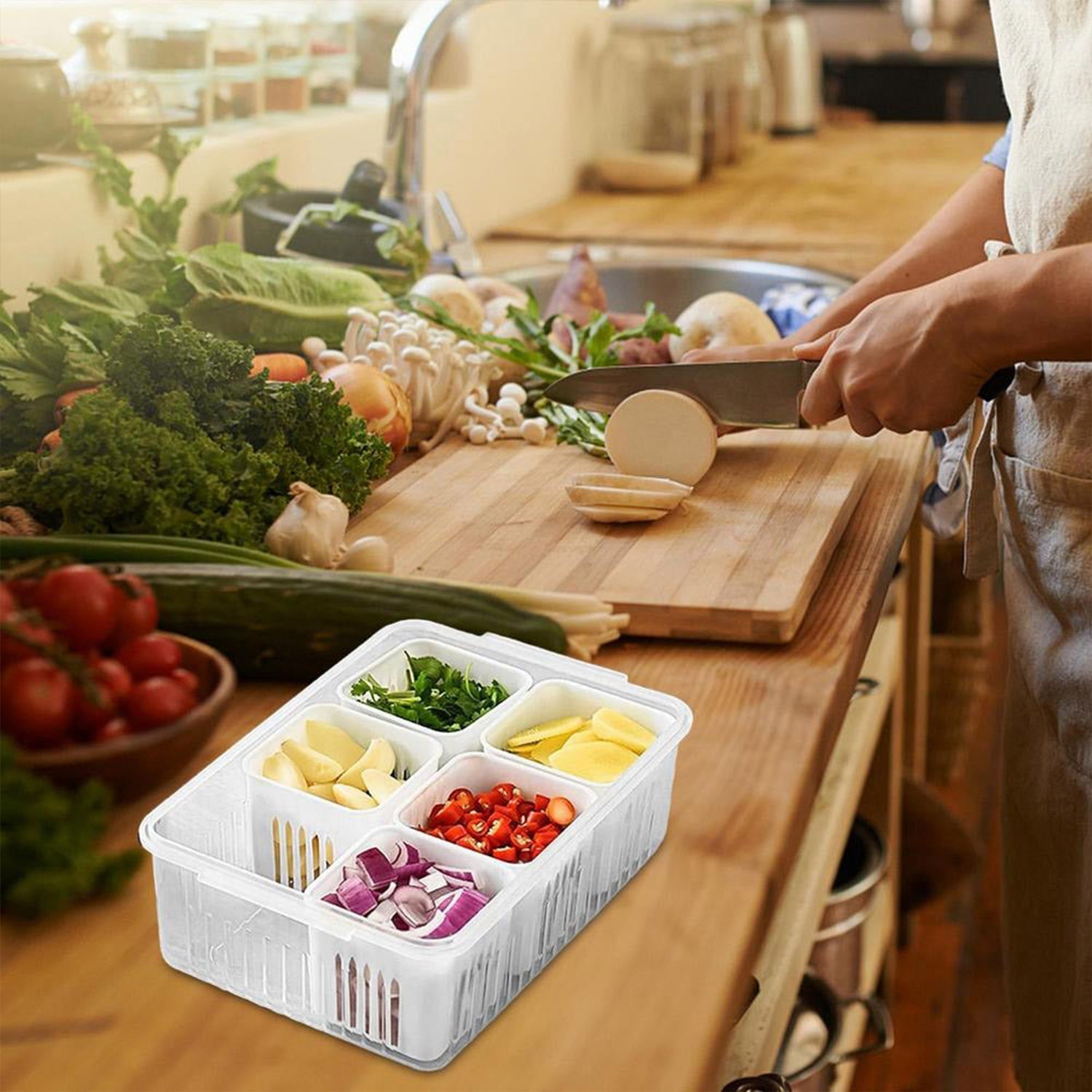 Fridge Storage Boxes Freezer Storage Containers, Container for Kitchen Storage Set, Storage in Kitchen, Vegetable Storage, Draining Crisper Refrigerator Food Box (1 Pc) Mihikart