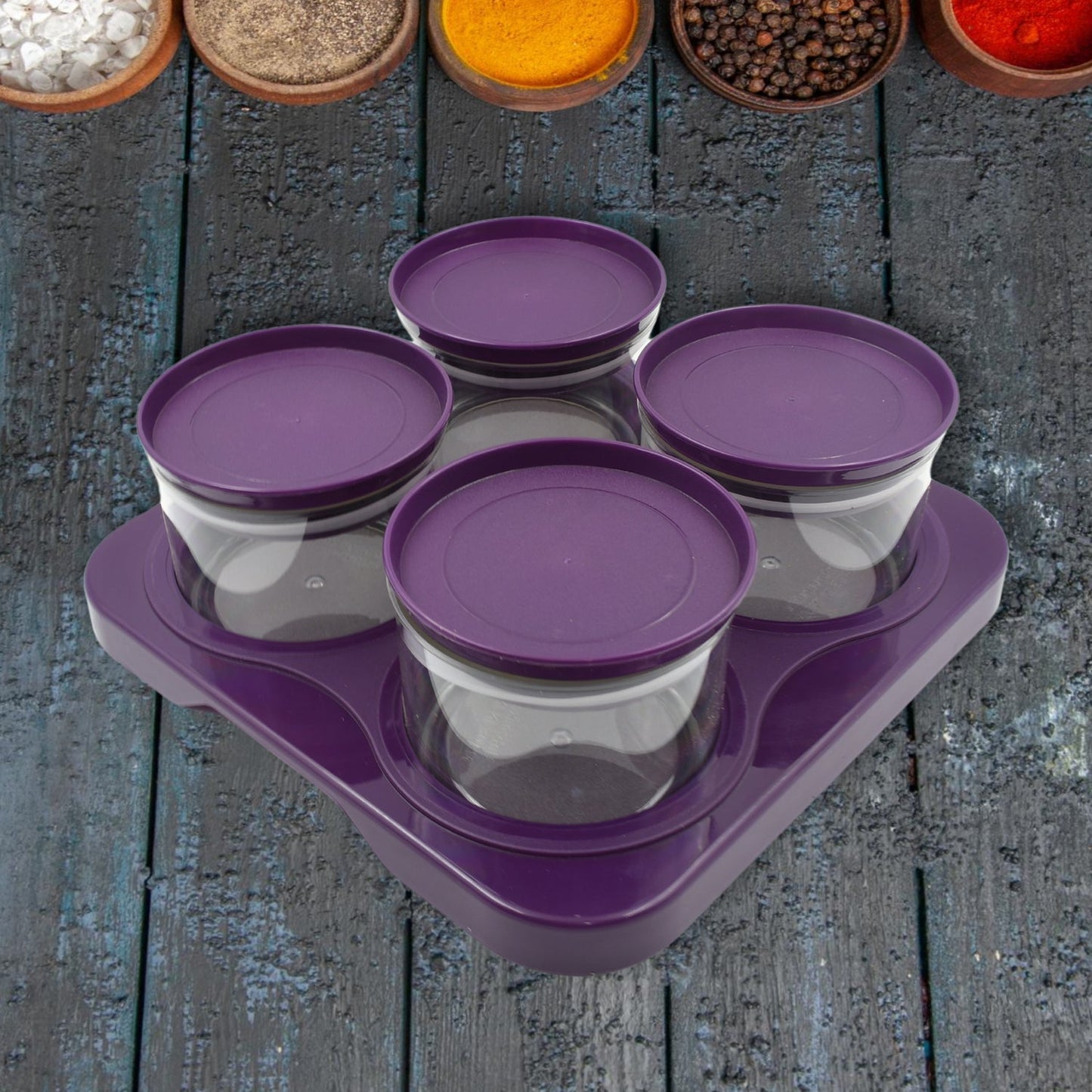 Airtight Plastic 4 Pc Storage Container Set, With Tray Dry Fruit Plastic Storage Container Tray Set With Lid & Serving Tray For Kitchen Mihikart