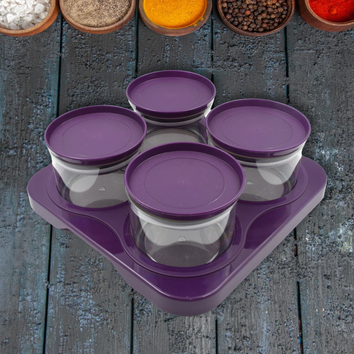 Airtight Plastic 4 Pc Storage Container Set, With Tray Dry Fruit Plastic Storage Container Tray Set With Lid & Serving Tray For Kitchen Mihikart