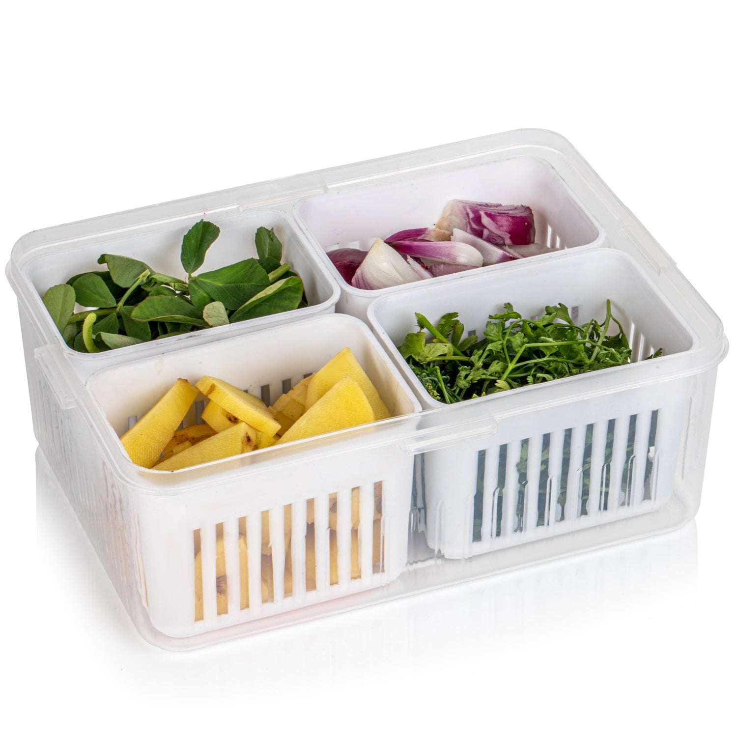 Fridge Storage Boxes Freezer Storage Containers, Container for Kitchen Storage Set, Storage in Kitchen, Vegetable Storage, Draining Crisper Refrigerator Food Box (1 Pc) Mihikart
