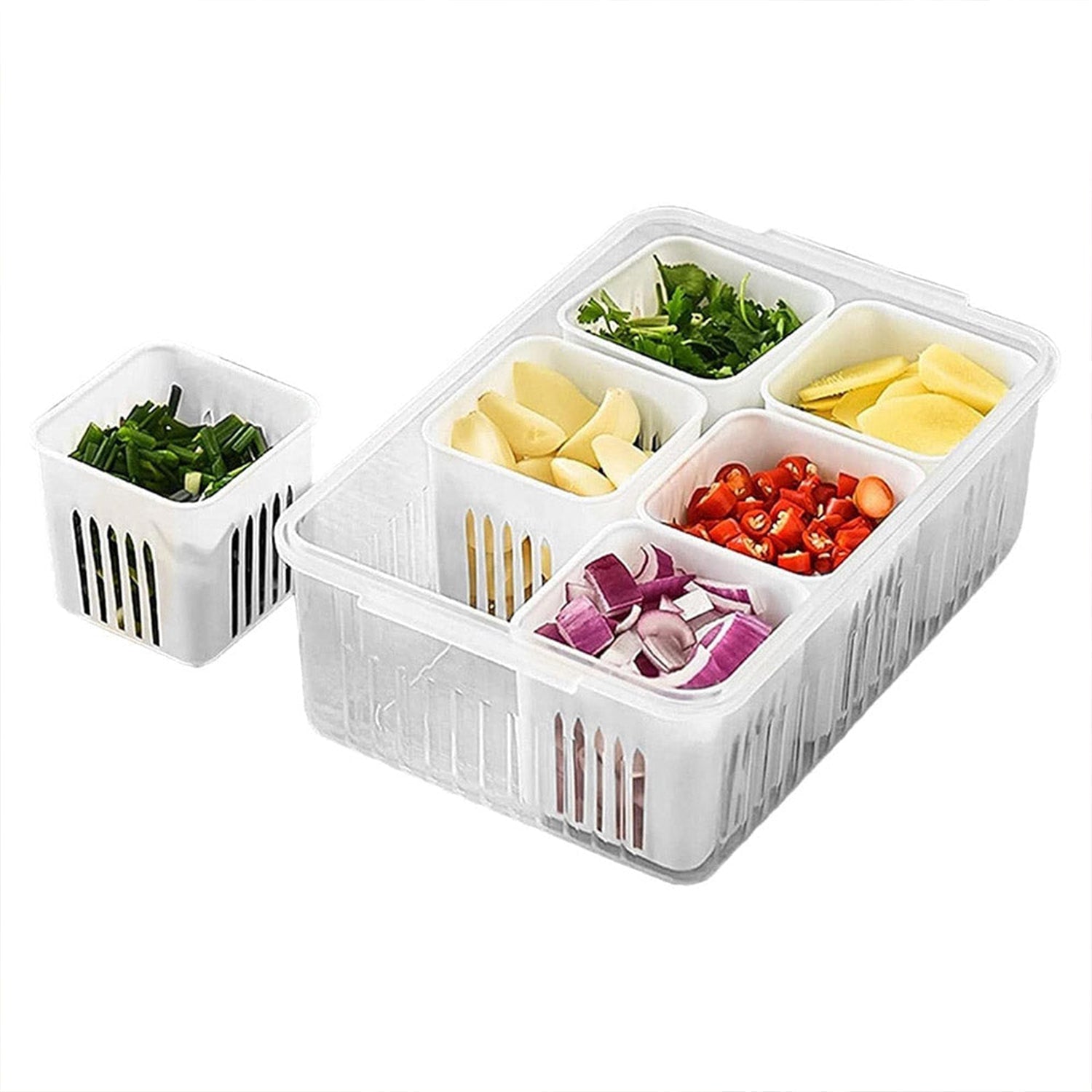 Fridge Storage Boxes Freezer Storage Containers, Container for Kitchen Storage Set, Storage in Kitchen, Vegetable Storage, Draining Crisper Refrigerator Food Box (1 Pc) Mihikart
