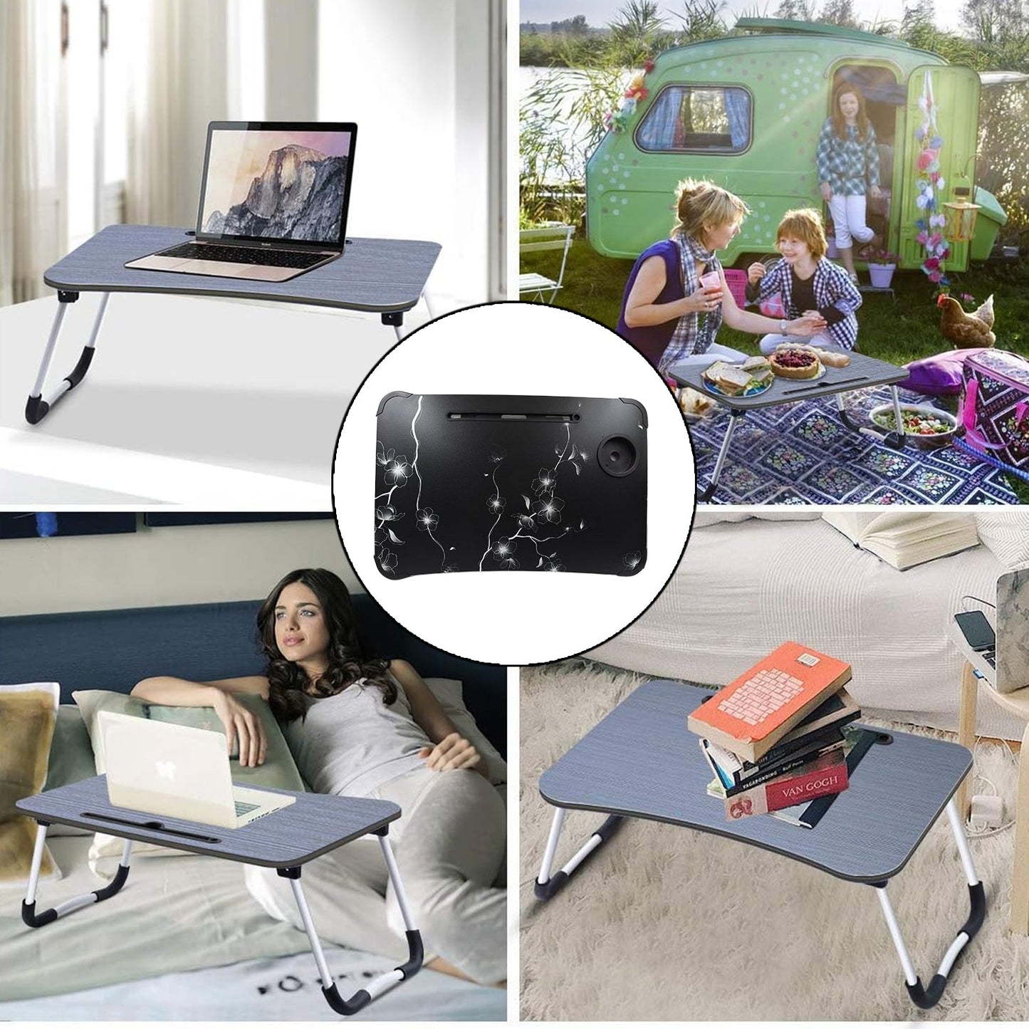 Laptop Table Foldable Portable Notebook Bed Lap Desk Tray Stand Reading Holder with Coffee Cup Slot for Breakfast, Reading & Movie Watching. - mihikart.com