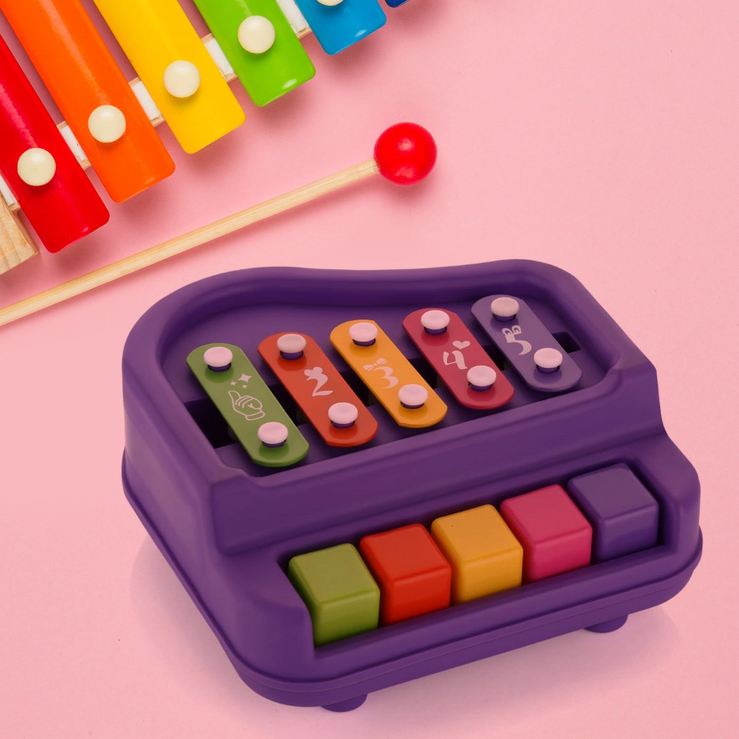 2 in 1 Baby Piano Xylophone Toy for Toddlers, 5 Multicolored Key Keyboard Xylophone Piano, Preschool Educational Musical Learning Instruments Toy for Baby Kids Girls Boys 3+ Years (1 Pc) - mihikart.com Toys & Games